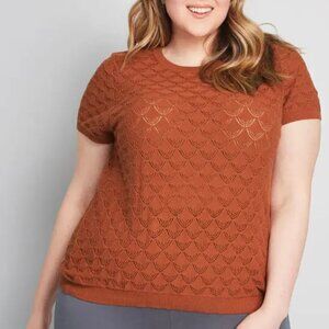 Modcloth Scallop Pointelle Taken Short Sleeve Sweater Brown